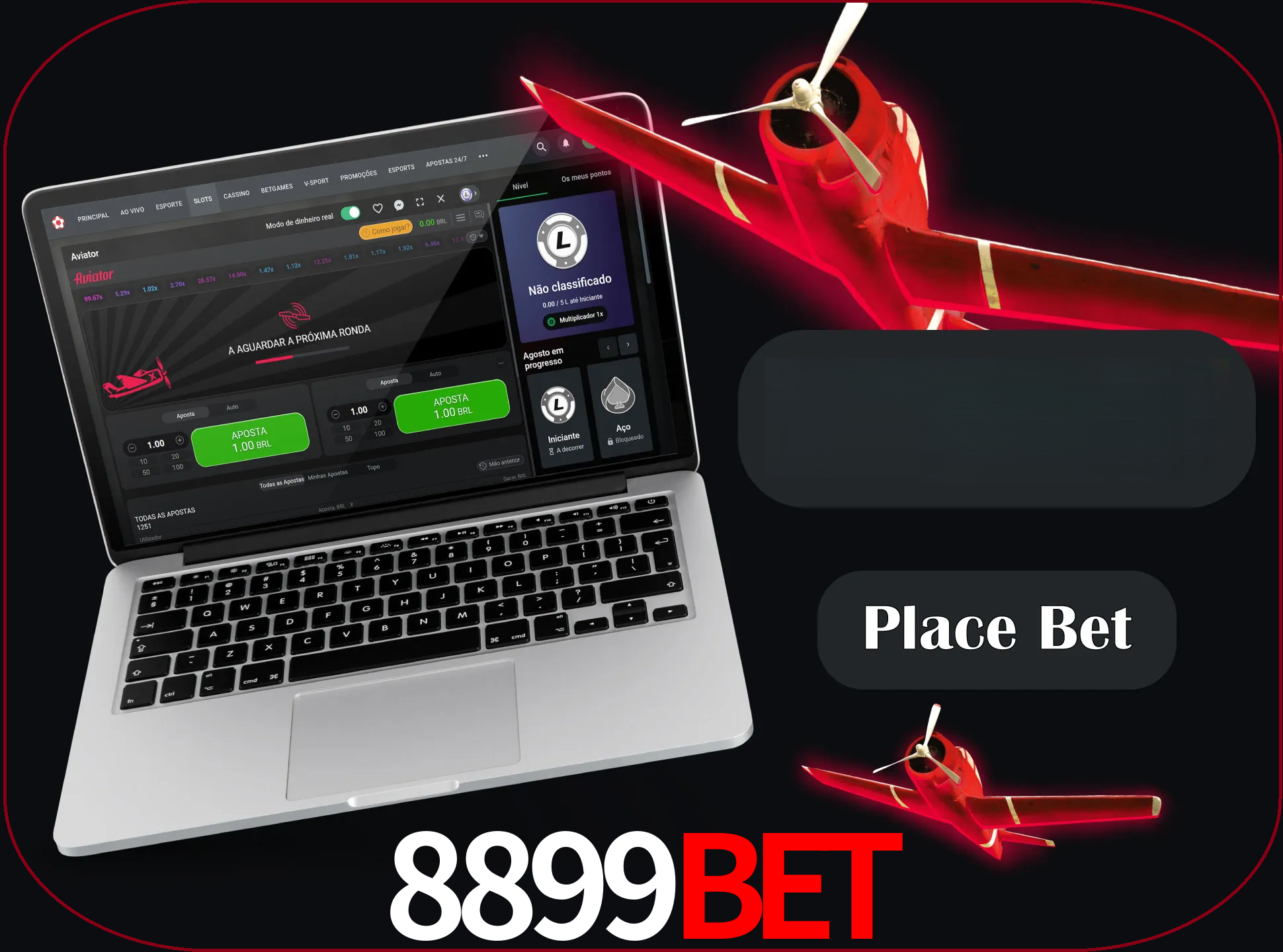 Especifique a quantia de dinheiro e faça uma aposta.