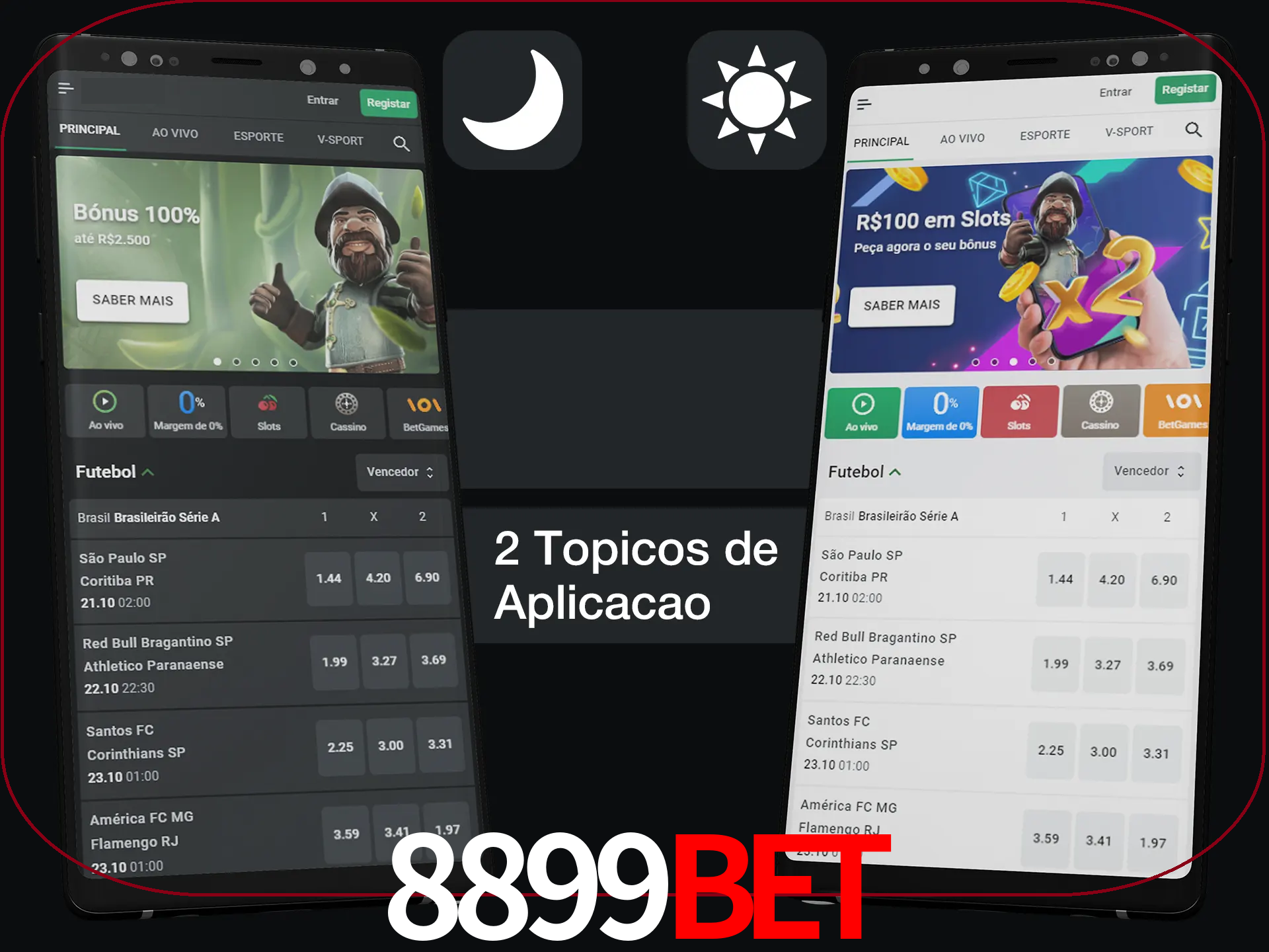 Escolha o modo claro ou escuro na aplicação.