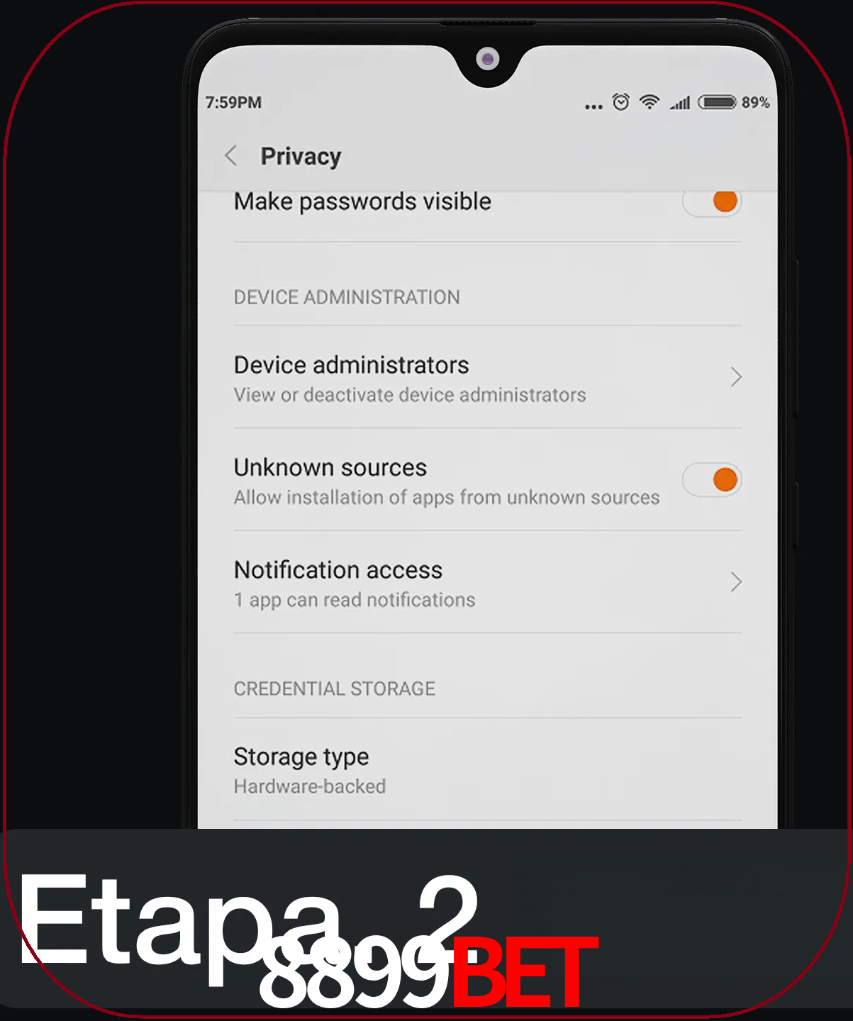 Desabilitar opção de fontes desconhecidas.