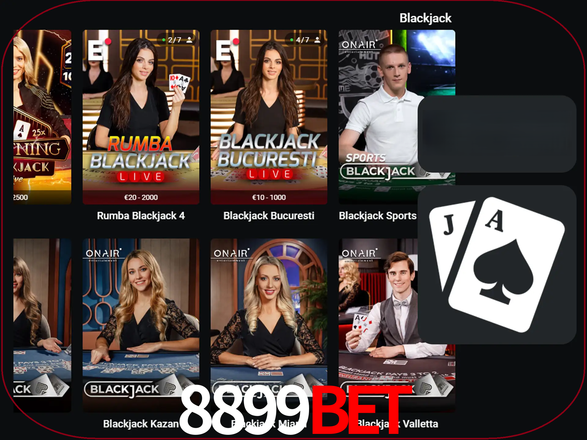 Escolha uma mesa completa de jogadores de blackjack.