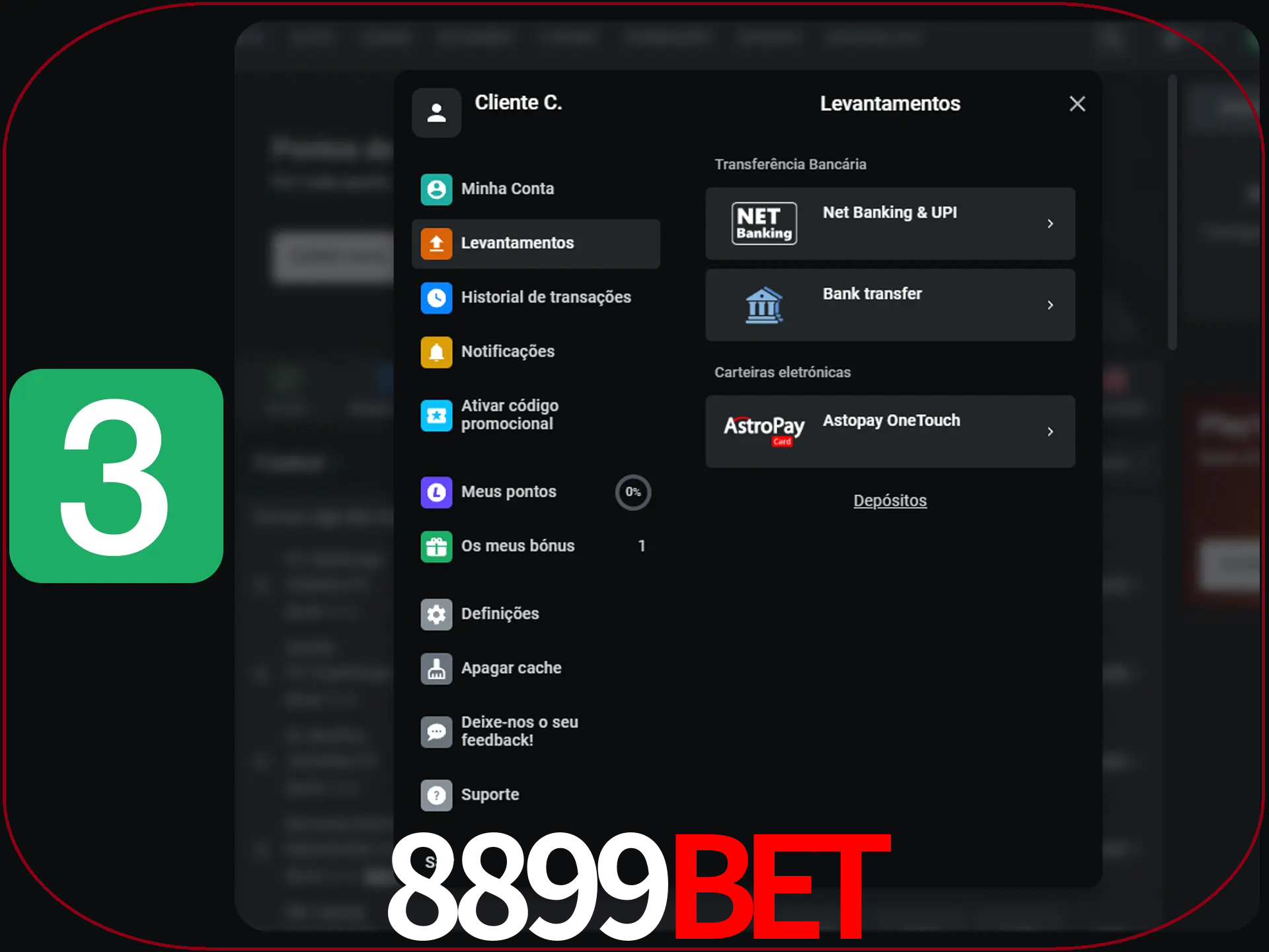 Escolha seu método de retirada.