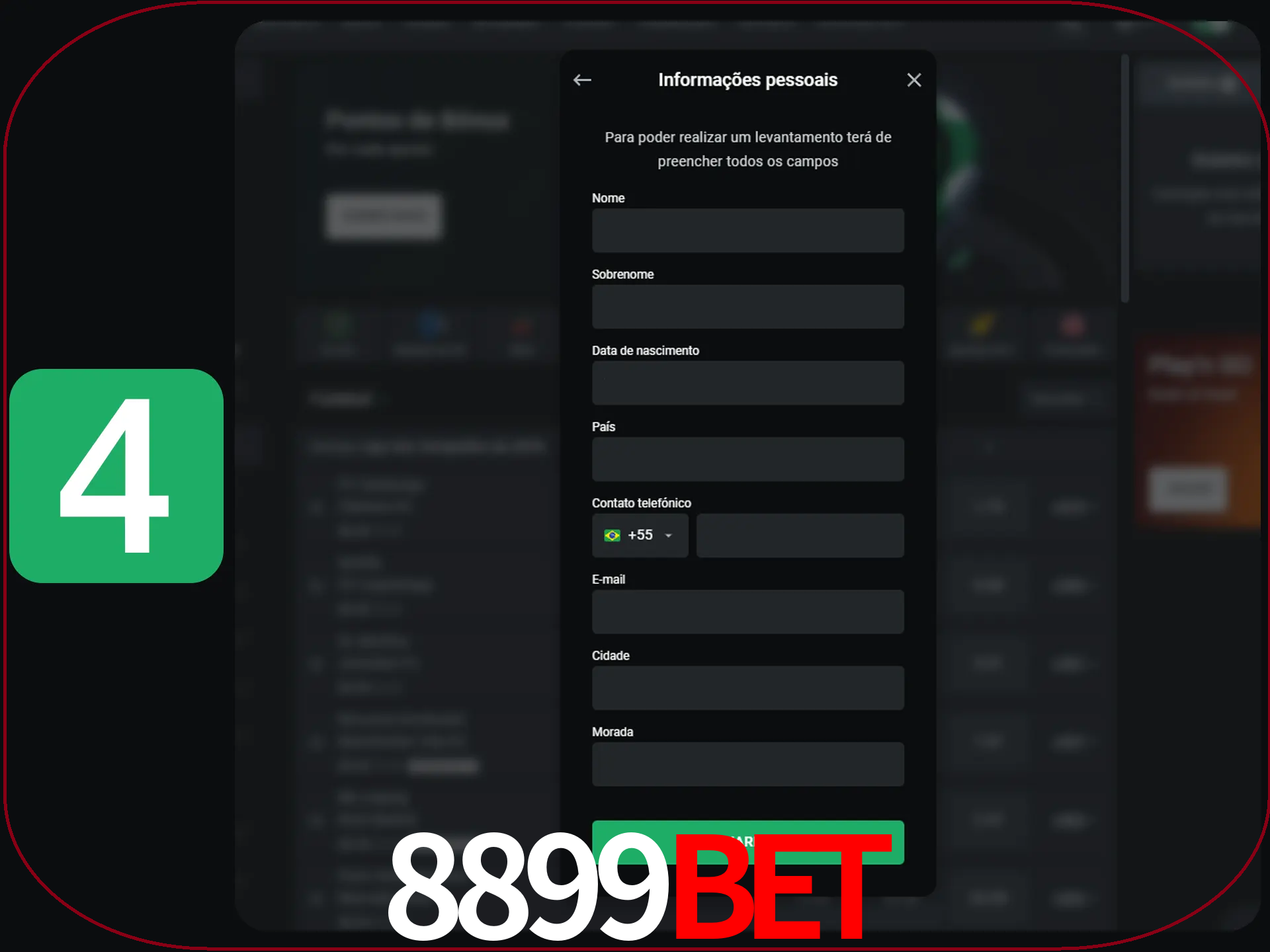 Preencha todos os campos no formulário de registro.